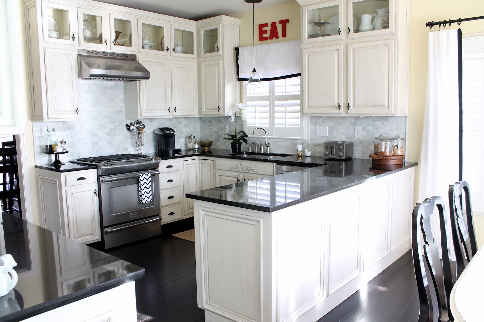 Kitchen White Cabinets Dark Countertops Photo 9 