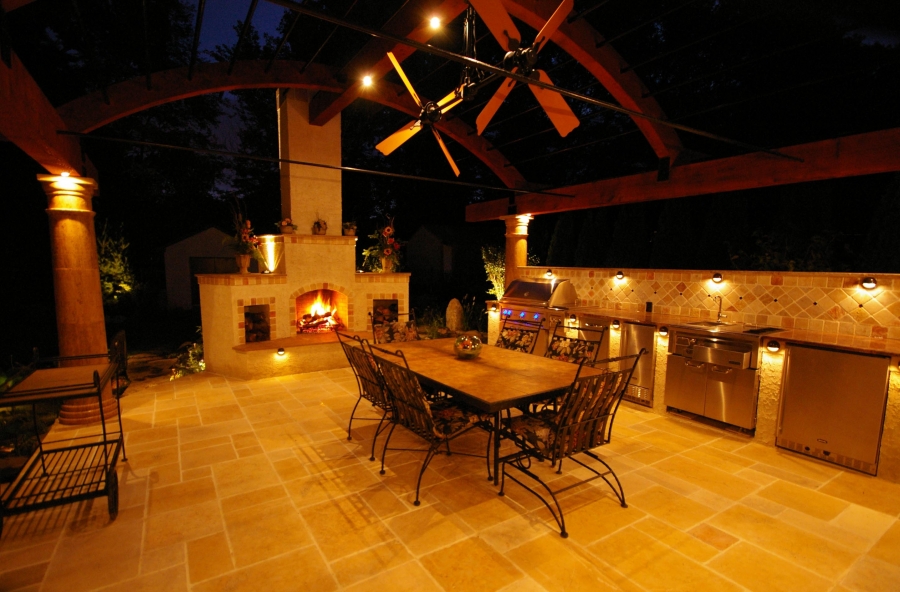 outdoor kitchen with lighting