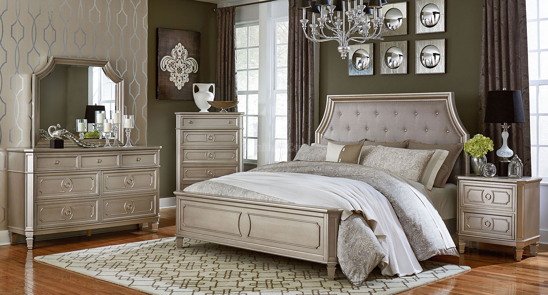 gray and silver bedroom furniture