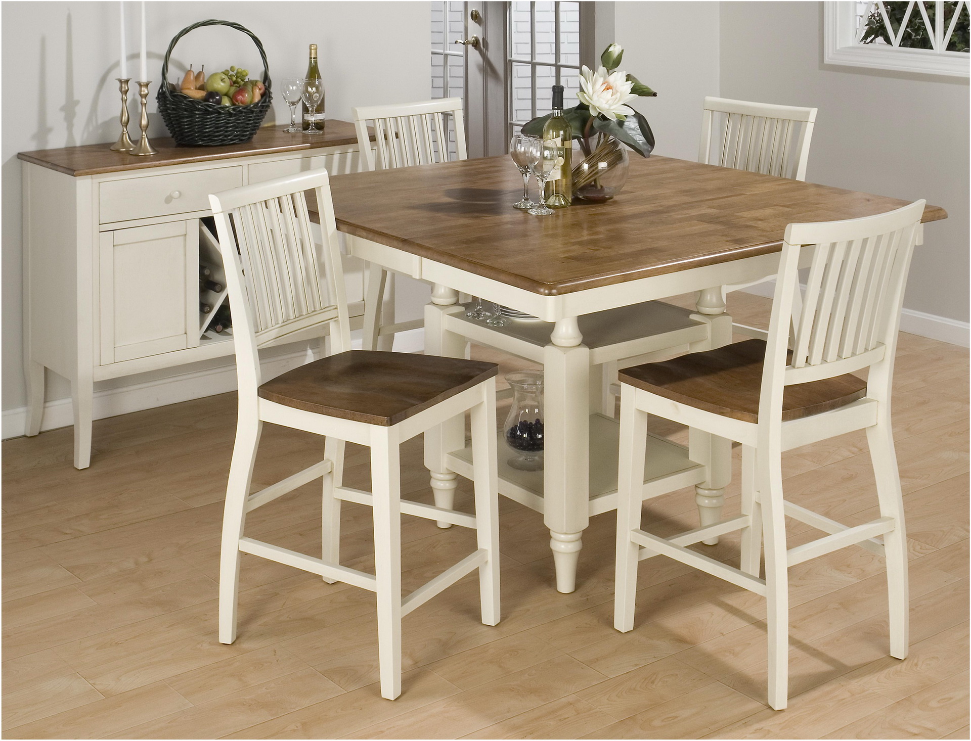 white and oak kitchen table set