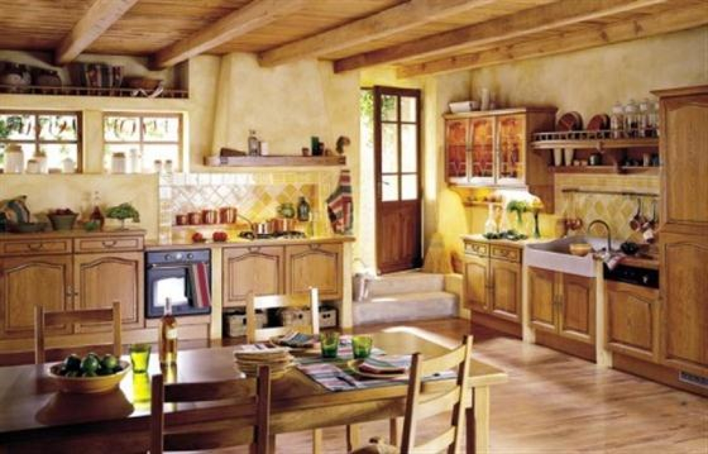 french country kitchen cabinets design photo - 1