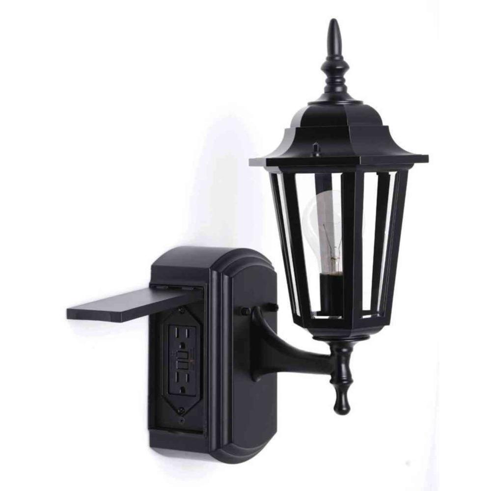outdoor wall light with built in outlet photo - 2