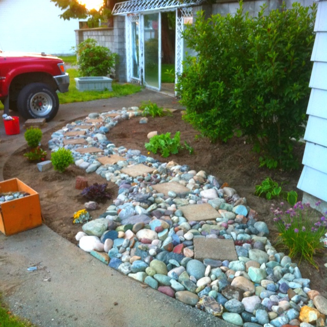 river rock garden path photo - 2